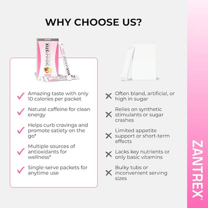 Zantrex SkinnyStix Strawberry Lemonade GLP-1 Support Drink Mix, Energy & Metabolic Support Powder, Appetite Control, 30 Single-Serving Packets