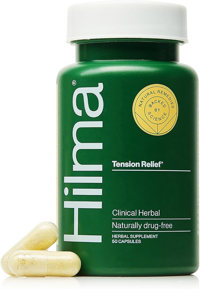 Hilma Natural Tension Headache Relief, Supplements with Magnesium, Boswellia and Feverfew, 50 Vegan Capsules