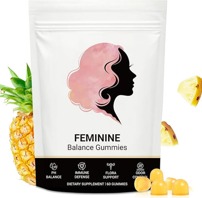 Feminine Balance Gummies for Women, Premium Hawaiian Pineapple Gummies with Vitamin C – Supports Women pH Balance, Healthy Odor, Flora, Immune & Vaginal Health – Vegan, Gluten-Free, 60 Count
