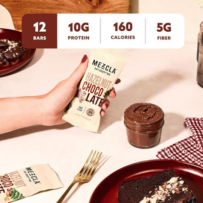 Mezcla Puff-Crispy Plant Based Protein Bars - Hazelnut Chocolate - Healthy Snacks for Adults & Hazelnut Spread Fans - School & Office Snacks - Gluten Free, Vegan, Non GMO, 10g Protein - 12 Count