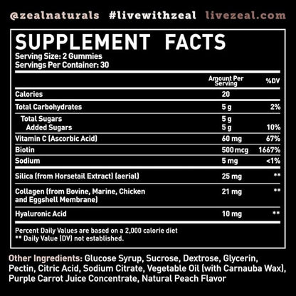Multi Collagen Peptide Gummies (1, 2, 3, 5 & 10) + Vitamin C + Biotin + Hyaluronic Acid | Supports Healthy Hair, Skin, and Nails | Non-GMO and Gluten-Free | Natural Peach Flavor | 60 Gummies