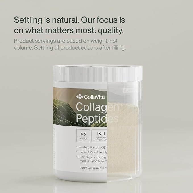 CollaVita Collagen Peptides (2 Month Supply) Grass-Fed Pasture-Raised Hydrolyzed Collagen Powder, Type I & III Hair, Nails, Skin & Joints, Non-GMO, Paleo & Keto, Unflavored 10 oz 2 Pack 30 Serving x 2