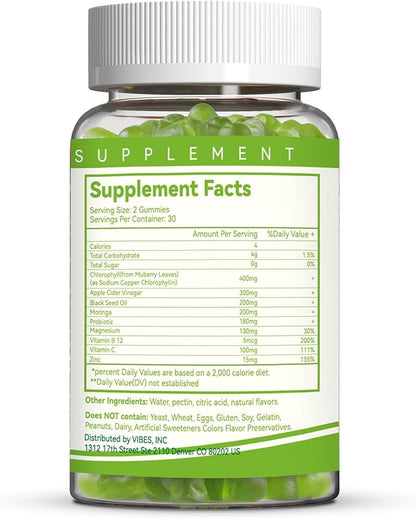 Chlorophyll Gummies for Body Odor Deodorant*, Sugar Free Chewable Chlorophyll for Immune Support Women Vegan, 60 Count (Lemon)
