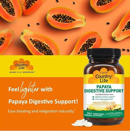 Country Life, Papaya Digestive Support, Daily Enzymes to Promote Digestive Health and Nutrient Absorption, 200