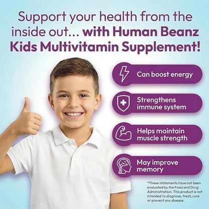 Human Beanz Multivitamin Jelly Bean Gummies with Zinc for Kids, Immune Support Dietary Supplements, Vegetarian, 120 Berry Blast Jelly Beans, Kosher