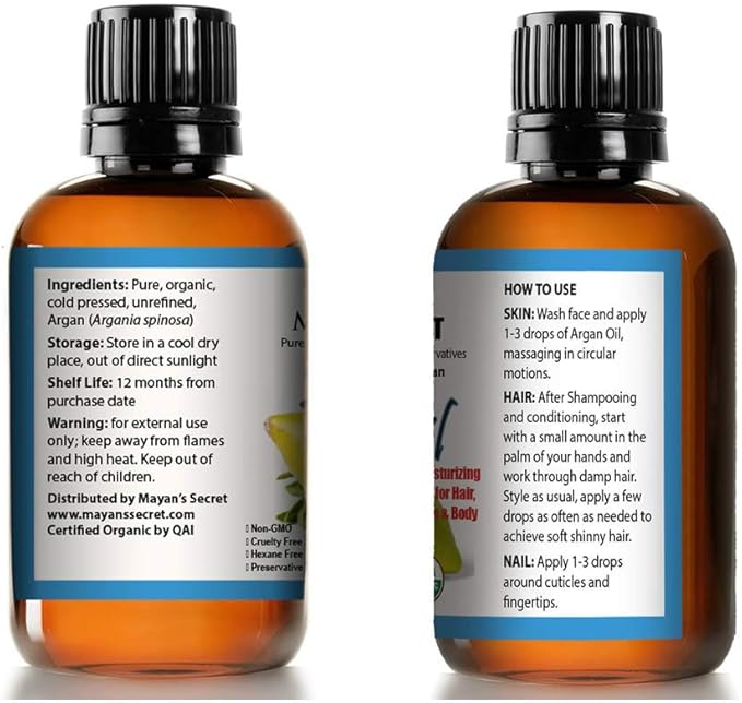 Pure Carrier and Essential Oils for Skin Care, Hair, Body Moisturizer for Face-Anti Aging Skin Care (Argan Oil Organic, 4oz)