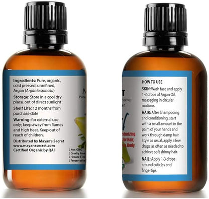 Pure Carrier and Essential Oils for Skin Care, Hair, Body Moisturizer for Face-Anti Aging Skin Care (Argan Oil Organic, 4oz)