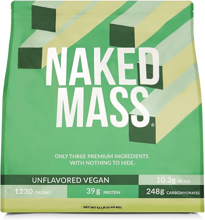NAKED Vegan Mass - Natural Vegan Weight Gainer Protein Powder - 1,230 Calories, NSF Certified, Non-GMO, Soy & Gluten Free, No Artificial Ingredients - 12LB Bulk - 17 Servings