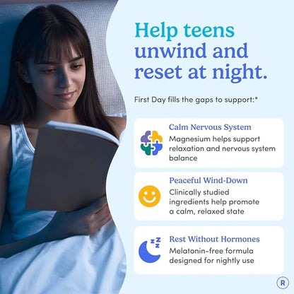 First Day Teens’ Nighttime Reset Calming Magnesium Gummies – Sleep Aid Supports Peaceful Rest, Balanced Mood & Energy – Supplement with Magnesium Citrate, Affron & No Melatonin – 30-Day Supply