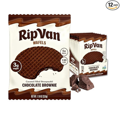 Rip Van Wafels Chocolate Brownie Stroopwafels - Healthy Snacks - Non GMO Snack - Keto Friendly - Office Snacks - Low Sugar (3g) - Low Calorie Snack - 1.16 Ounce (Pack of 12)