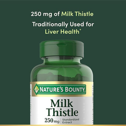 Nature's Bounty Milk Thistle Capsules, Traditionally Used for Liver Health, Herbal Supplement, 250 mg per Serving, 200 Count (Pack of 2)