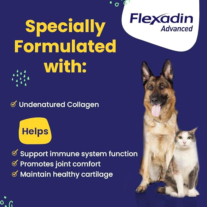 Vetoquinol Flexadin Advanced Hip and Joint Supplement with Undenatured Collagen for Dogs, One Chew a Day Hip and Joint Support Chew for Dogs and Cats, Clinically Proven Vet-Approved Formula, 60 Chews
