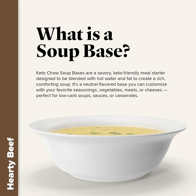 Keto Chow Hearty Beef - Keto Soup Base Powder - Nutritionally Complete - Low Carb - Protein Rich - You Choose The Fat - Single Meal