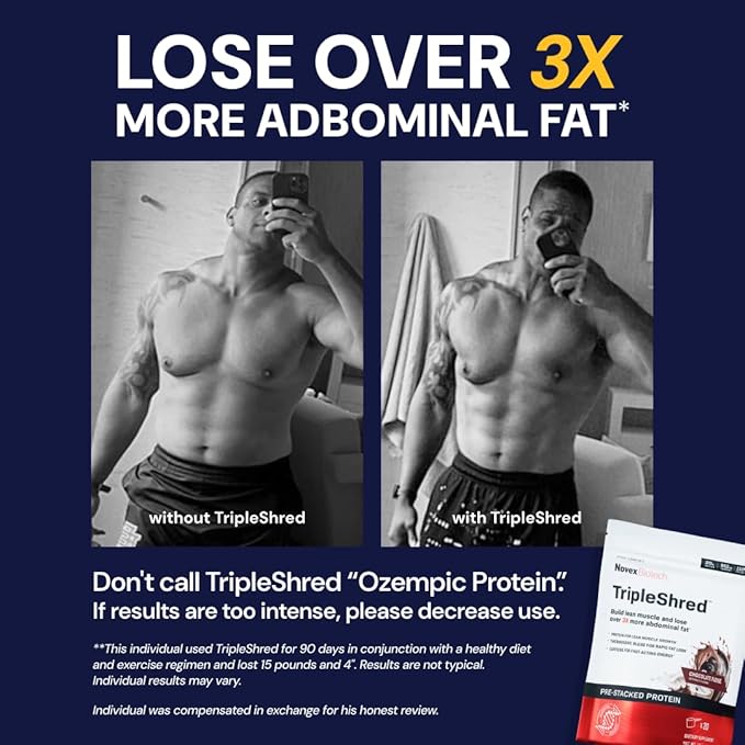 Novex Biotech TripleShred Protein - Pre-Stacked Protein - Increase Energy and Focus - Build Muscle - Chocolate Fudge, 20 svgs (Pack of 2)