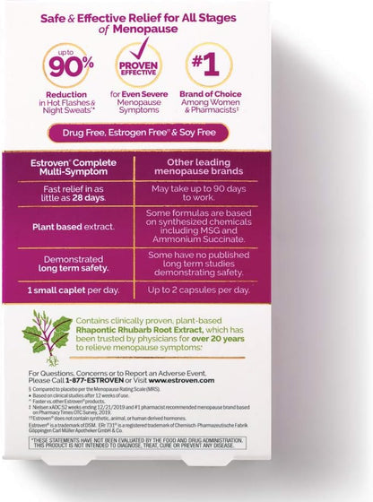 Estroven Complete Multi-Symptom Menopause Supplement for Women,28 Ct.,Clinically Proven Ingredient Provide Menopause Relief & Night Sweats & Hot Flash Relief* Drug-Free-& Non-GMO,(Pack of 2)