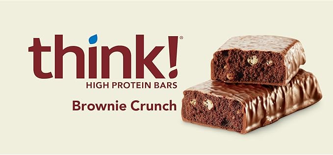 think! Protein Bars, High Protein Snacks, Gluten Free, Sugar Free Energy Bar with Whey Protein Isolate, Brownie Crunch, Nutrition Bars without Artificial Sweeteners, 2.1 Oz (12 Count) (Pack of 2)