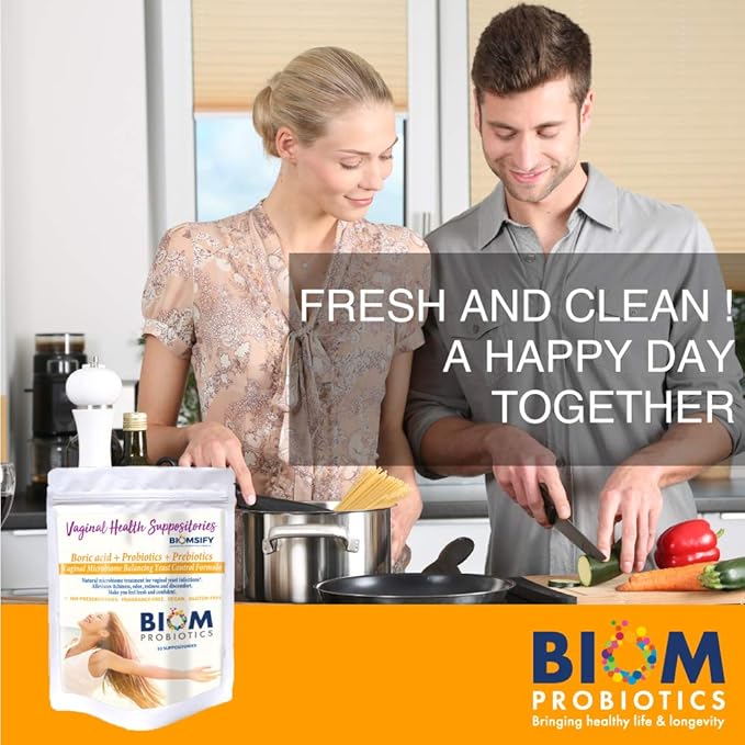 Biom Probiotics Prebiotics Boric acid Suppositories . Feminine Health Probiotic for Infections & pH Essentials VEGAN,PARABEN-FREE (10)