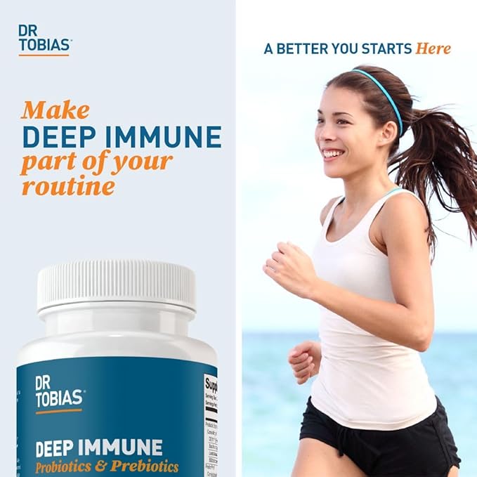 Dr. Tobias Deep Immune Probiotics & Prebiotics - Dual Action Digestion & Immune Support with PreforPro Prebiotics & Spore Forming Probiotics for Women & Men - 120 Capsules (60 Servings)