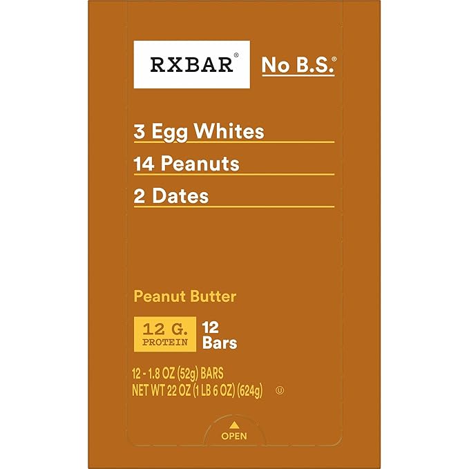 RXBAR Protein Bars, 12g Protein, Gluten Free Snacks, Snack Bars, Peanut Butter, 22oz Box (12 Count)