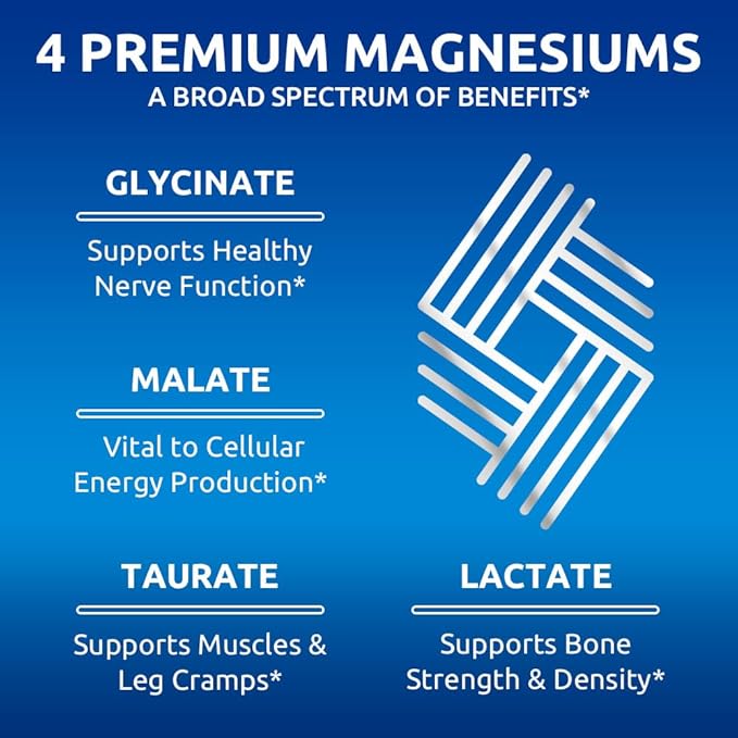 Zentastic Magnesium Complex 4-in-1 Supplement – Magnesium Glycinate, Malate, Taurate & Lactate – Chelated High Absorption for Nerves, Muscles, Bones & Immune Support – 120 Capsules