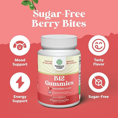 Vitamin B12 Gummies for Adults - Sugar Free Vitamin B12 1000 mcg Chewable Gums for Energy & Mood Support Immune & Nerves Health - Kosher Non-GMO & Gluten Free Supplement for Women & Men - 60 Count