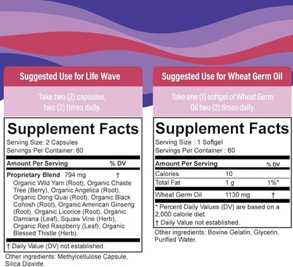 SPRIGS Life Wave Phase 2 Hormonal Support Kit for Women | Supplements for Healthy Hormone Balance, Regular Menstrual Cycle, Balanced Mood & Fertility | 120 Herbal Capsules & 60 Wheat Germ Oil Softgels