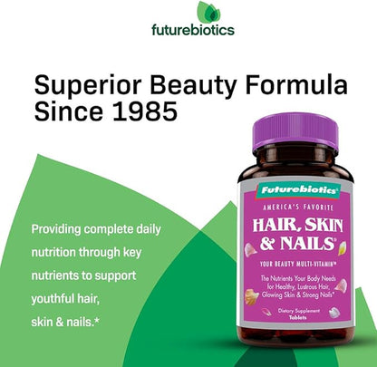 Futurebiotics Hair, Skin & Nails Beauty MultiVitamin with Biotin, Hair Vitamins and Skin Vitamins that Promote Healthy Hair and Nail, 180 Tablets