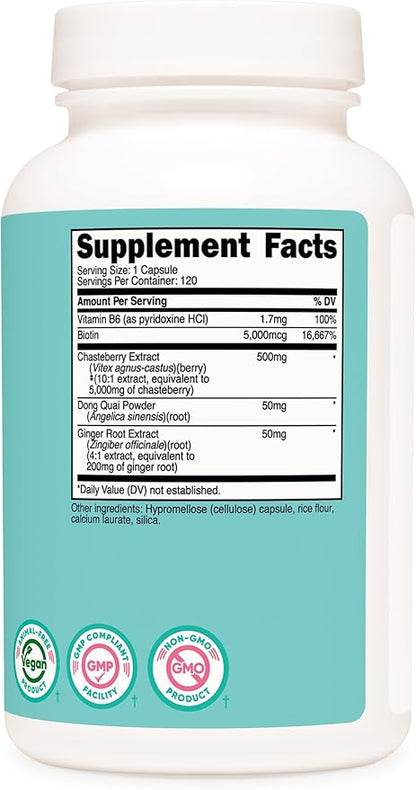 Nutricost Chasteberry Extract Supplement for Women 120 Capsules for 120 Servings - Vitex Extract with Dong Quai & Ginger Root, Vegan