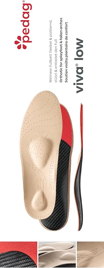 Pedag Viva Low | Low Arch Support | Handmade in Germany | Plantar Fasciitis Relief | Heel Cushion | Activated Charcoal Odor Control | Metatarsal Support | Tan | Men US 15/ EU 48