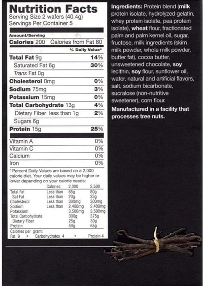 PROTIFIT - High Protein Wafer Bar, 15g Protein, Low Calorie, Low Carb, Low Fat, Trans Fat Free, Cholesterol Free, Ideal Protein Compatible, 5 Servings Per Box (Vanilla)