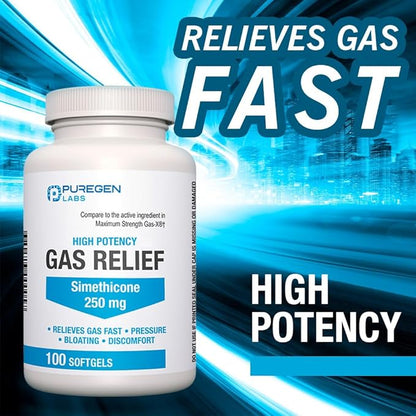 Maximum Strength Gas Relief Softgels with Simethicone 250 mg Relieve Pressure, Bloating and Painful Discomfort Compare to Gas-X and Phazyme -100 Count