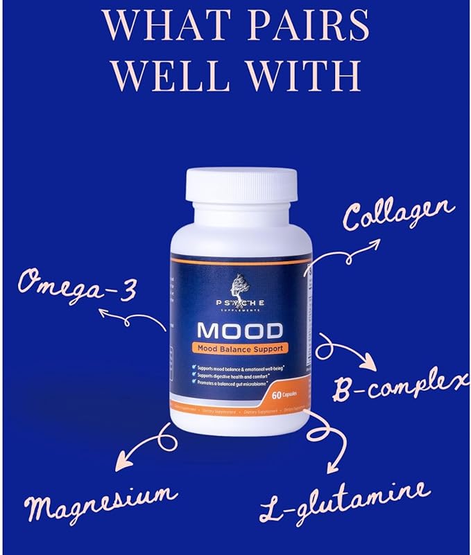 Mood Balance Support Supplement | Emotional Wellness Formula | Calm and Focus Blend | Gut-Brain Formula | Clean Ingredients 60 Vegetarian Capsules.