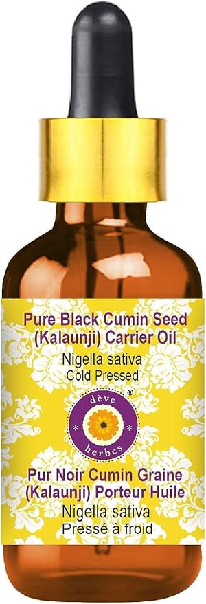 Deve Herbes Pure Black Cumin Seed (Kalaunji) Carrier Oil (Nigella Sativa) with Glass Dropper Cold Pressed 5ml (0.16 oz)