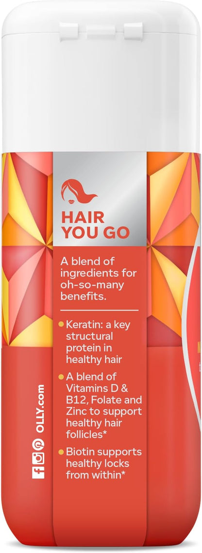 OLLY Ultra Strength Hair Softgels,Supports Hair Health,Biotin,Keratin,Vitamin D,B12,Hair-Supplement,30 Day Supply - (Packaging May Vary),30 Count (Pack of 2)