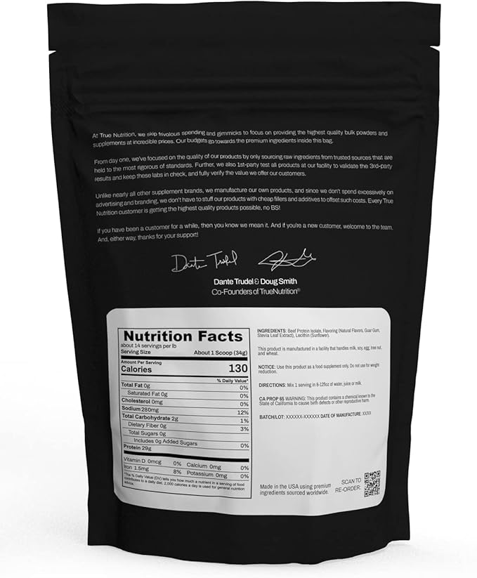 True Nutrition Grass Fed Beef Protein Isolate Powder - 29g Protein per Serving - Zero Carb, Fat Free, Dairy Free, Non-GMO - Paleo, Keto, Carnivore - French Vanilla - 1lb