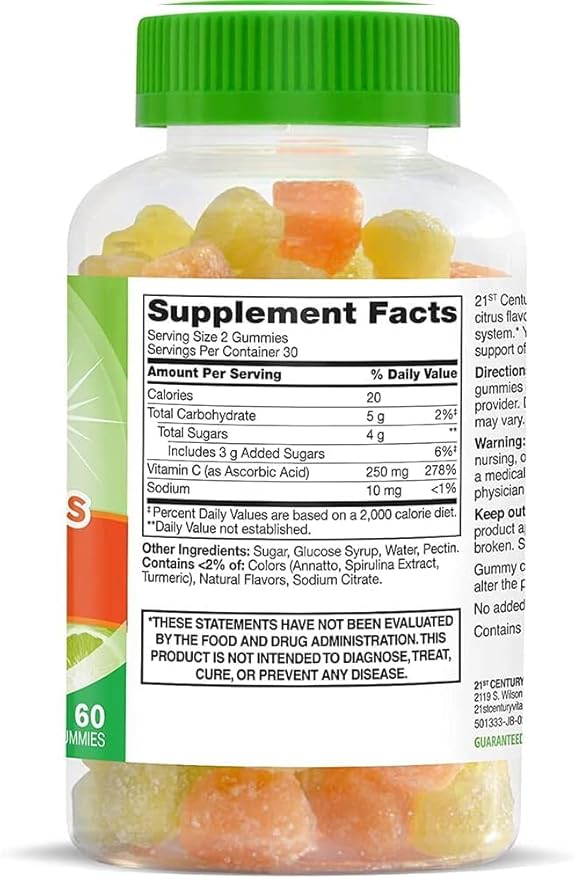 21st Century VitaJoy Daily C 250 mg Gummies, Citrus, 60 Count