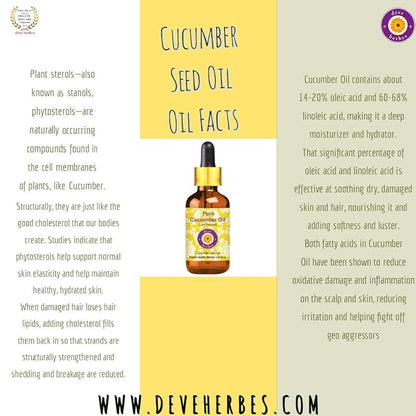 dève herbes Pure Cucumber Oil (Cucumis sativus) Cold Pressed 200ml (6.76 oz)