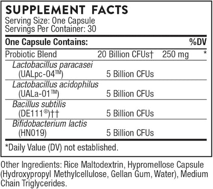 THORNE - FloraSport 20B - Shelf-Stable Probiotic Blend - Supports Gut, Immune & Digestive Health - Occasional Gas, Bloating, Diarrhea & Constipation Relief* - NSF Certified for Sport - 30 Capsules