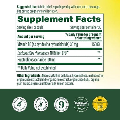 MegaFood Baby & Me 2 Prenatal Probiotic, Vegetarian Pregnancy Prebiotics and Probiotics for Women, Digestive Health & Immune Support with Vitamin B6 for Morning Sickness Relief, 30 Capsules