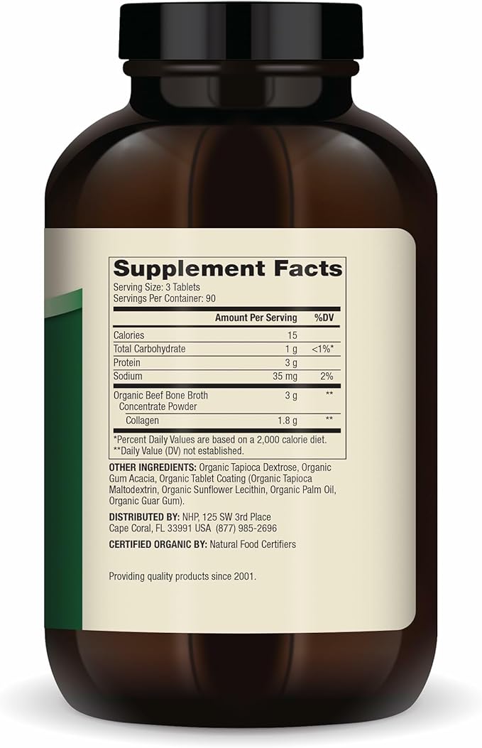 Dr. Mercola Organic Bone Broth Collagen – Organically Raised Grass-Fed Beef – Dietary Supplement – Supports Bone and Joint Comfort – USDA Organic, Non-GMO – 90 Servings (270 Tablets)