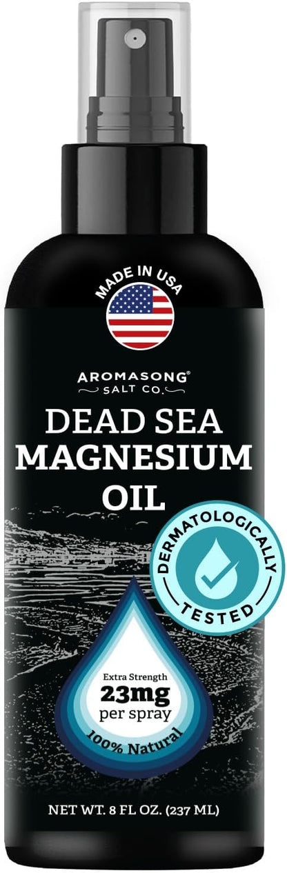 Aromasong Magnesium Spray - Extra Strength (23mg in Each Spritz) 8 Oz, Natural and Pure Magnesium Oil Spray - Made in The USA - for Leg Discomfort and Promotes a Calm Sleep