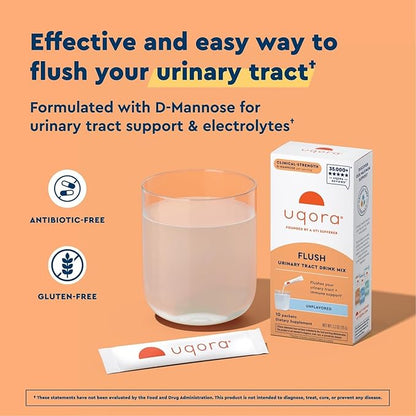 Uqora Flush - Urinary Tract* with D-Mannose, Vitamin C, Vitamin B6, Potassium, Magnesium & Calcium - Gluten-Free & Vegan - Unflavored - 20 Packets (2 Pack)