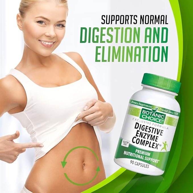 Botanic Choice Digestive Enzyme Complex - Digestive Aid for Healthy Gut Supplement for Better Digestion and Improved Nutrient Absorption to Ease Abdominal Bloating - 90 Pills