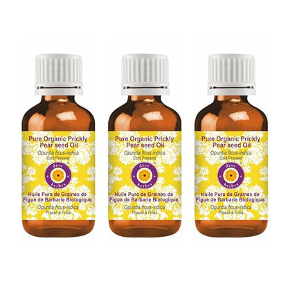 Deve Herbes Pure Organic Prickly Pear Seed Oil (Opuntia ficus-Indica) Cold Pressed (Pack of three)100ml X 3 (10 oz)