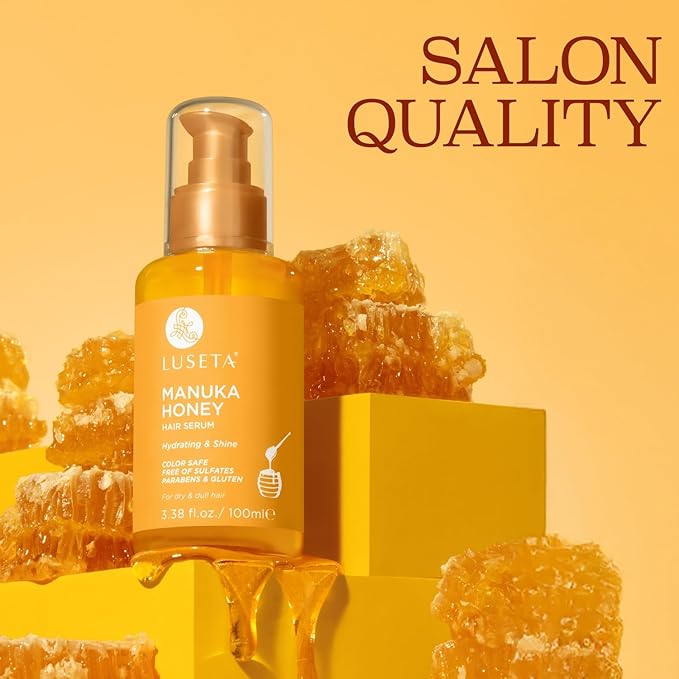 Luseta Manuka Honey Hair Oil Hydrates Dry Hair and Adds Shine & Softness to Dull Hair Nourishing Oil with Honey & Argan Oil, Frizz Control 3.38oz