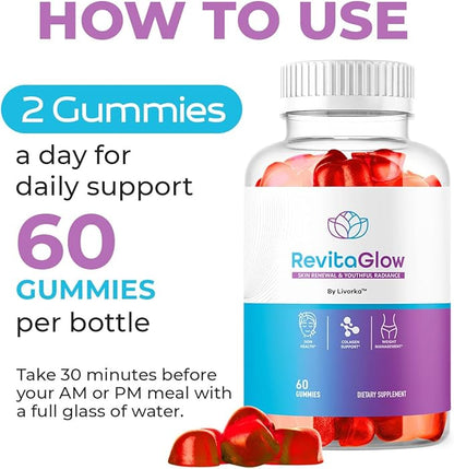 RevitaGlow Gummies - Official Revita Glow Gummy Premium Natural Skin Health Support, RevitaGlowGummies for Gut and Skin Healthy Advanced Renewal Formula Gummys, 60 Gummies for 1 Month