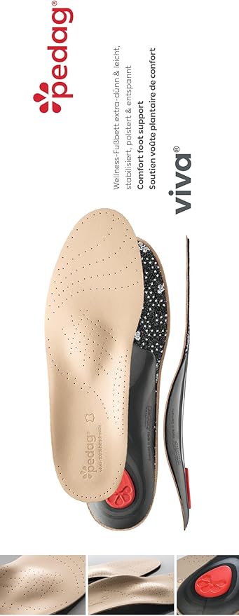 Pedag Viva | Leather Arch Support Inserts | Handmade in Germany | Plantar Fasciitis Relief | Heel Cushion | Activated Charcoal Odor Control | Metatarsal Support Pad | Tan | Men US 16/ EU 49