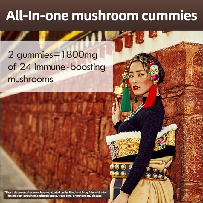 Super Mega Mushroom Gummies 24 in 1 Daily Mushroom Supplement Support for Memory, Focus & Energy, Host Immune Defense with Lions Mane, Reishi, Chaga, Turkey Tail, Citrus Flavor, 120 Gummie