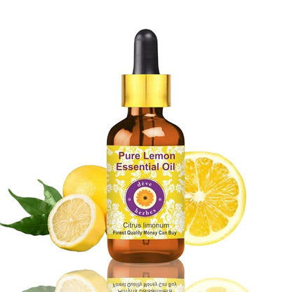 Deve Herbes Pure Lemon Essential Oil (Citrus limonum) with Glass Dropper Steam Distilled 15ml (0.50 oz)