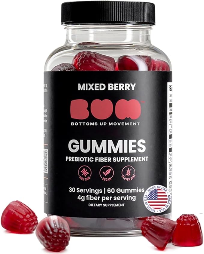 Bum Prebiotic Fiber Supplement for Men - Chicory Root Inulin Prebiotic Fiber Gummies for Men for Peachy Digestive Health, Regularity & Boating Relief - 4g Per Serving - 60 Gummies (30 Servings)